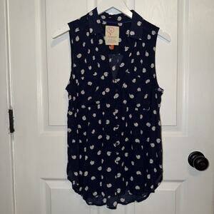 Conversations By Anthropologie 7 Of 52 Snail Print Blouse Size M Blue Sleeveless